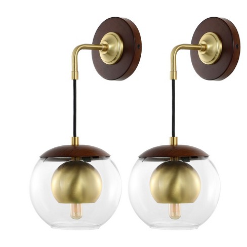 Poloma 8" Wall Sconce (Set of 2) - Dark Walnut/Brass - Safavieh - image 1 of 4