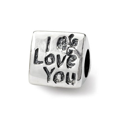 Black Bow Jewelry I Love You Mom, 3-Sided Sterling Silver Bead Charm