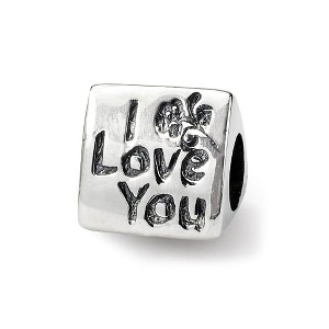 Black Bow Jewelry I Love You Mom, 3-Sided Sterling Silver Bead Charm - 1 of 4