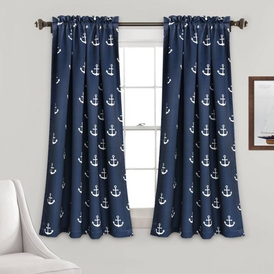 52"x63" Anchor Room Darkening Window Curtain Panels Navy - Lush Décor