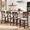 Costway Rubber Wooden Bar Stools Set of 2/4 with Footrest Comfortable Linen Cushion - 4 of 4