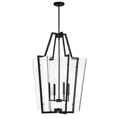 Matte Black 4-Light Pendant with Clear Beveled Glass Shade