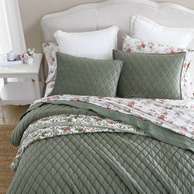Laura Ashley Diamond 100% Polyester Quilt Bedding Set Green, 4 of 13