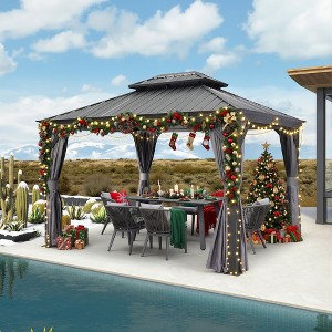 PURPLE LEAF Outdoor Gazebo Aluminum Frame Galvanized Steel Double Roof Patio Hardtop Gazebo with Curtains and Netting for Patio Lawn and Garden - 1 of 4