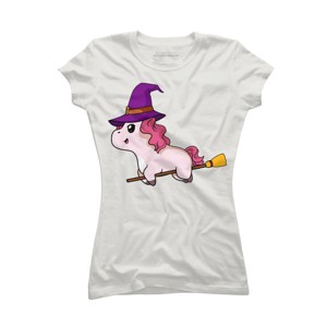 Junior's Design By Humans Witch Unicorn Halloween T Shirt By thebeardstudio T-Shirt - 1 of 3