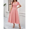 BLUEMING Womens Casual Maxi Dresses Puff Sleeve V Neck Flowy Vacation High Waist Boho Pleated Dresses - 4 of 4
