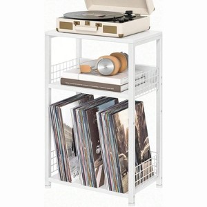 HDZNVF White Side Table With Charging Station, Record Player Stand With Vinyl Storage - 1 of 4