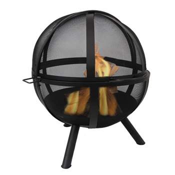 Sunnydaze Outdoor Portable Camping or Backyard Flaming Sphere Ball Fire Pit with Built-In Spark Screen - 30" - Black