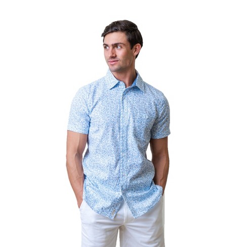 Hope & Henry Mens' Short Sleeve Linen Button Down Shirt, Large, Ditsy ...