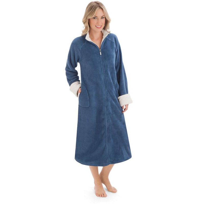 Collections Etc Plush Front Zip Full-Length Knit Robe with Faux Fur Lining and Side Pockets, 1 of 4