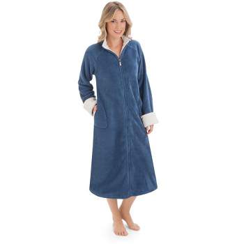 Collections Etc Plush Front Zip Full-Length Knit Robe with Faux Fur Lining and Side Pockets