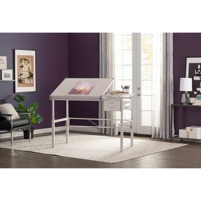 CraftMaster Adjustable Wood Drafting Table with Dual Top and Storage Drawers