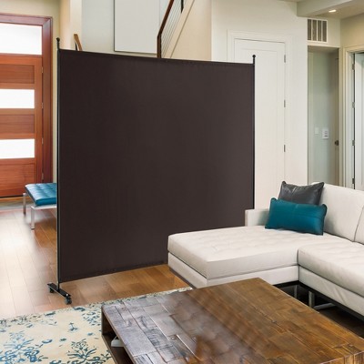 Brown Metal and Polyester Single Panel Room Divider with Wheels