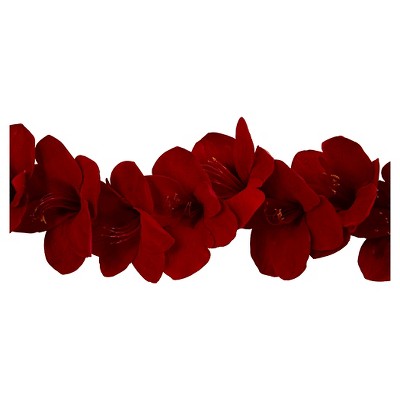 Festive Red Amaryllis 5' Silk Garland for Outdoor Holiday Decor