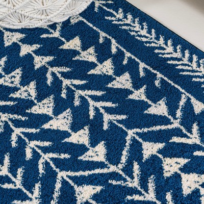 Navy and Cream Synthetic Moroccan Geometric 3' x 5' Area Rug