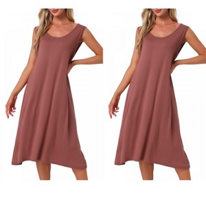 INSPIRE CHIC Women's 2 Pcs Cotton Sleeveless U-Neck Wide Strap Chemise Slip Long Nightgown - 1 of 4