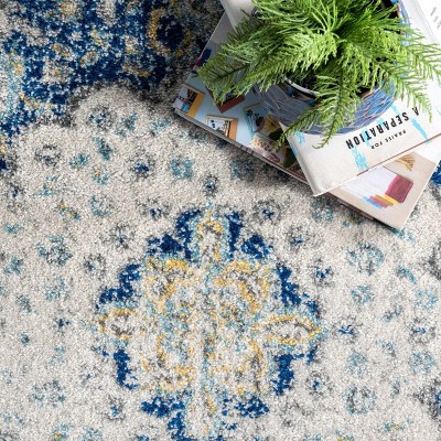 Blue and White 5' x 7' Vintage Persian Style Area Rug