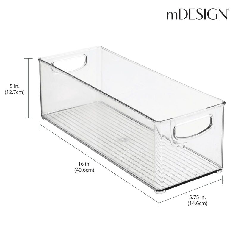 mDesign Plastic Kitchen Pantry Storage Organizer Bin with Handles, 4 Pack - Clear, 16 x 5.75 x 5, 4 of 10