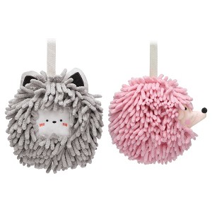 REGALWOVEN Chenille Fuzzy Ball Cute Cartoon Decorative Hand Drying Hanging Hand Towel for Bathroom 7" x 7" 2 Pcs - 1 of 4