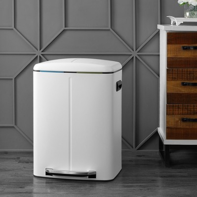 White Stainless Steel Rectangular Pedal Trash Can with Soft-Close Lid