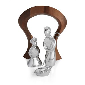 Nambe Holy Family Miniature Nativity Set – 4-Piece Christmas Crèche with Joseph, Mary, and Baby, Acacia Wood, Nambé Alloy Religious Display - 1 of 4