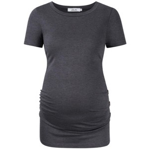 Shoulder short sleeve pleated button pregnant women top - 1 of 1