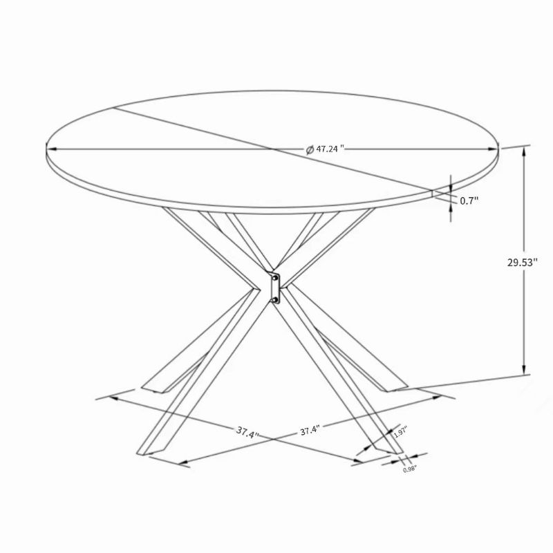 47" Modern Round Dining Table with Pedestal Leg,Four Patchwork Tabletops with Solid Wood Grain Occasional Table,Metal Base Dining Table-Maison Boucle, 4 of 8