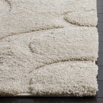 Cream Floral Shag Area Rug with Synthetic Fibers