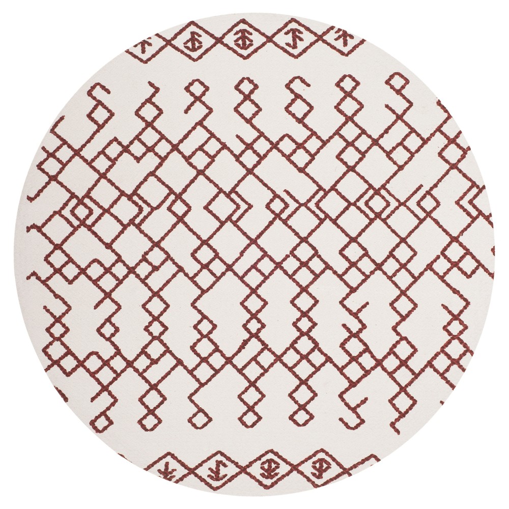 Ivory/Rust Geometric Loomed Round Area Rug 6' - Safavieh