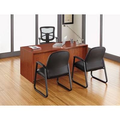 Genaro High-Back Black Leather Guest Chair with Metal Frame