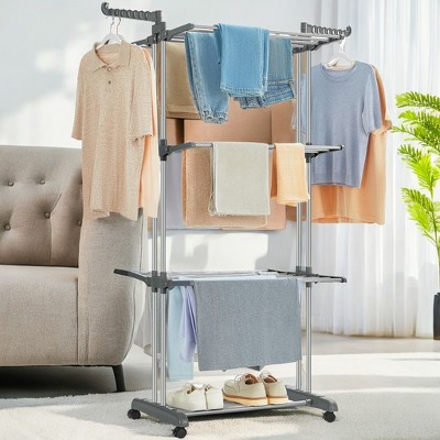 68.1 Inch Tall Foldable 4-Tier Clothes Drying Rack, Steel Rolling Laundry Dryer Stand Easy Assembly Laundry Rack for Indoor Outdoor Use