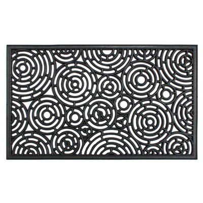 1'6" x 2'6" Molded Circle Patterns Rubber Doormat Black - Raj