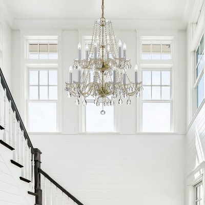 Polished Brass and Crystal 12-Light Candle Chandelier