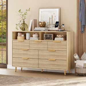 COZONY 54" Wide Fluted 7 Drawer Dresser, Modern Curved Chest of Drawers  with Gold Handles & Open Shelf Storage for Bedroom Living Room : Target