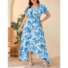 Coolmee Women's Plus Size Summer Floral Dresses Wrap V Neck Casual  Short Sleeve A-Line Midi Sundress - 4 of 4