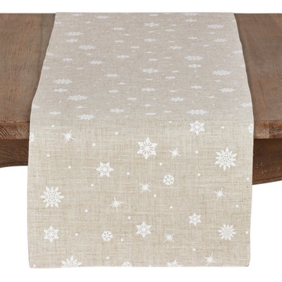 70 "x16 " Poly And Linen Christmas Table Runner With Snowflake Design Natural - Saro Lifestyle