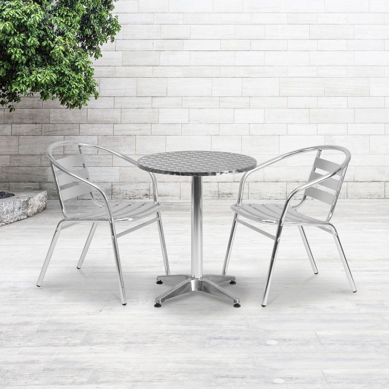 Flash Furniture Lila 23.5'' Round Aluminum Indoor-Outdoor Table Set with 2 Slat Back Chairs, 2 of 5