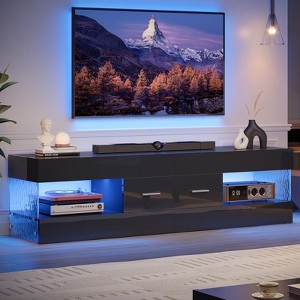 Bestier Black High Gloss TV Stand for TV up to 65" LED Television Entertainment Center Modern TV Cabinet with Storage Drawers - 1 of 4
