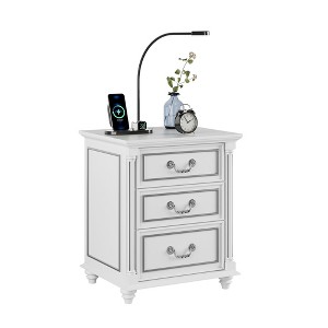Fredees Farmhouse Nightstand with Hidden Drawer and 3 Large Storage Drawers, Smart Bedside End Table with LED Light and Human Sensor Charging Station - 1 of 4