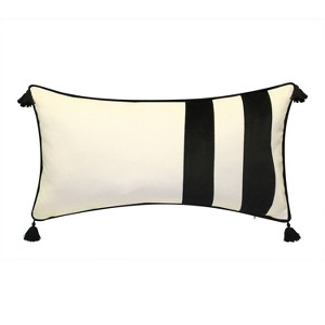 15"x30" Oversized Brooklyn Faux Striped Oblong Throw Pillow with Tassels - Edie@Home - 1 of 4