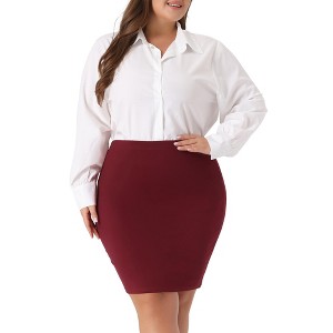 Agnes Orinda Women's Plus Size High Waist Stretch Office Work Bodycon Pencil Skirts - 1 of 4
