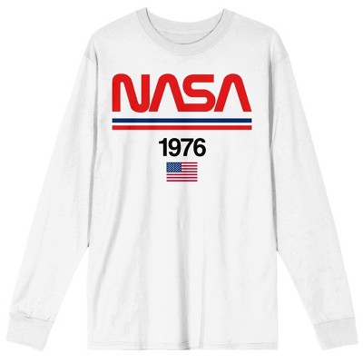 Nasa American Flag 1976 Logo Crew Neck Long Sleeve Men's White Tee ...