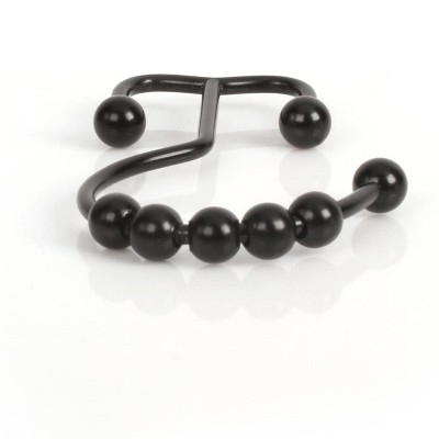 Matte Black Double Shower Curtain Hooks with Roller Balls, Set of 12