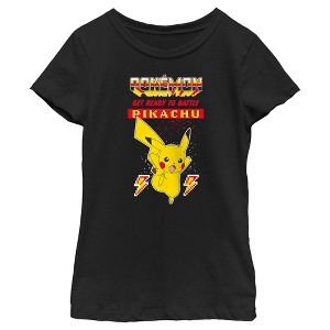 Girl's Pokemon Get Ready to Battle Pikachu Retro T-Shirt - 1 of 4