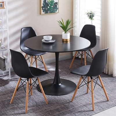 Modern Dining Chairs Set Of 4, Kitchen Chairs With Wooden Legs & Plastic Seat, Leisure Chairs