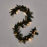 9' Battery Operated Pre-Lit Artificial Pine Christmas Garland Green with Dual Color LED Lights - Wondershop™