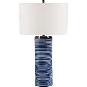 Uttermost Modern Coastal Table Lamp 28 1/2" Tall White Indigo Striped Glaze Ceramic Linen Drum Shade for Living Room Bedroom House - 1 of 1