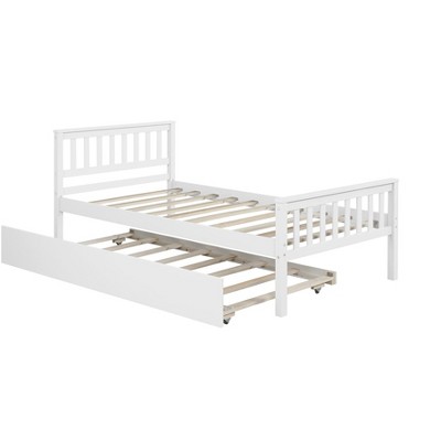 Bellemave Twin Bed with Trundle for Kids & Guests, White Platform Bed Frame with Headboard & Footboard, Space-Saving, No Box Spring Needed