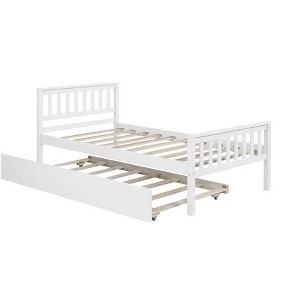 Bellemave Twin Bed with Trundle for Kids & Guests, White Platform Bed Frame with Headboard & Footboard, Space-Saving, No Box Spring Needed - 1 of 4