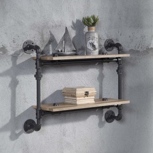 INFURNIC Decorative Wall Shelf 2-Tier Metal Tube Water Pipe Style Shelf for Display and Storage Easy Installation, Brown, 28"*9"*24" - 1 of 4